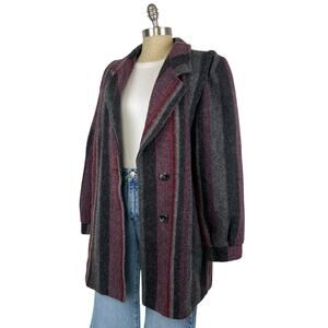 Vintage Saril Ltd. Wool Blend Striped Button Up Coat Jacket Made in USA (Sz L)